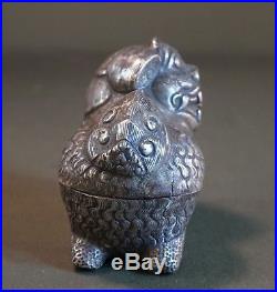 Rare Late 19th Century Chinese Export Foo Lion Foo Dog Box Coin Silver Marked