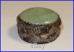 Rare Old Chinese Silver White & Imperial Green Jade Pill Box