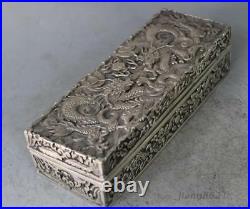 Rare Old Chinese Tibetan Silver Handwork Carved Dragon Statue Boxes