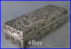 Rare Old Chinese Tibetan silver handwork carved Dragon Statue Boxes Z01