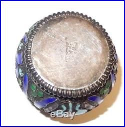 Rare Small Chinese Silver Cloisonne Enamel Opium Pill Canister Jar Box Signed