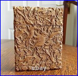 Rare Victorian Stunning Chinese Export Sandal Wood Carved Elephant Card Case