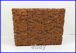 Rare Victorian Stunning Chinese Export Sandal Wood Carved Elephant Card Case