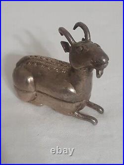 Rare Vintage Cambodian/Asian Ram Pure Silver Ceremonial Ram Figurine Trinket Box