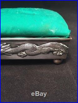 Rare Wang Hing Chinese Sterling Silver Dragon Pin Cushion / Box Circa 1890-1900