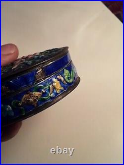 Republic Period Antique Chinese Enamel Silver Box Marked