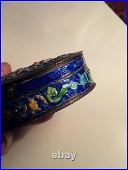 Republic Period Antique Chinese Enamel Silver Box Marked