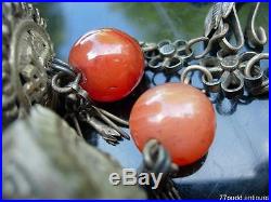 Set Four Antique Chinese Silver And Carnelian Agate Beads Hanging Ornaments