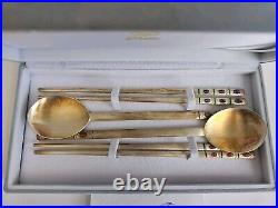 SILLA. 800 Sterling Silver Chopsticks & Spoons Set with Box Korean NEW