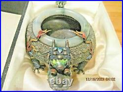 SOLD SILVER & GREEN JADE RING ASIA EXPORT ANTIQUE DRANGON ASHTRAY With BOX