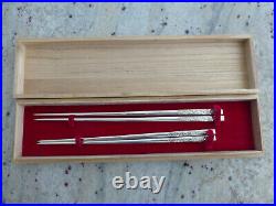 STERLING SILVER 950 PAIR JAPANESE CHOPSTICKS 56g 1.97 oz ENGRAVED FLORAL DESIGN