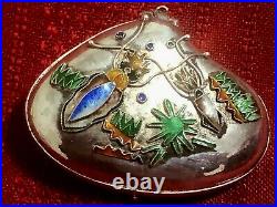 STERLING SILVER and ENAMEL CHINESE PILL BOX PENDANT with INSECTS
