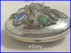 STERLING SILVER and ENAMEL CHINESE PILL BOX PENDANT with INSECTS