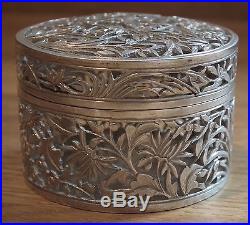 Stunning 19th Century Chinese Export Silver Circular Box Pierced Decoration