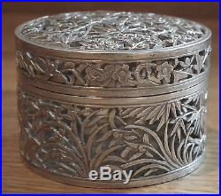 Stunning 19th Century Chinese Export Silver Circular Box Pierced Decoration