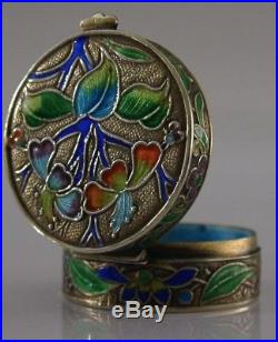 STUNNING CHINESE EXPORT SILVER AND ENAMEL BOX c1940