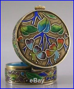 STUNNING CHINESE EXPORT SOLID SILVER ENAMEL BOX c1940 ANTIQUE
