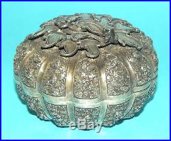 Superb Antique Asian Chinese Solid Repousse Silver Novelty Pumpkin Box Casket