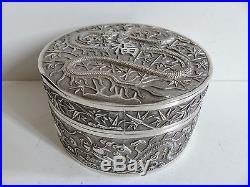SUPERB MARKED LARGE ANTIQUE CHINESE EXPORT SILVER BOX w DRAGONS H C MAKERS MARK