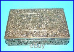 Superb Rare Antique Chinese Gold Gilt Solid Silver Warrior Battle Scene Box