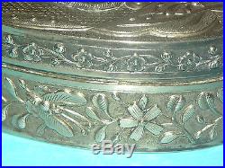 SUPERB RARE ANTIQUE CHINESE SOLID SILVER CORAL JADE BUTTERFLY DESIGN BOX