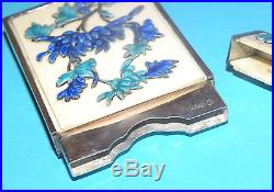 SUPERB RARE ANTIQUE CHINESE SOLID SILVER ENAMEL PEONY CARD CASE HOLDER SIGNED