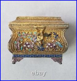 SUPERB vintage Chinese gilt silver mini enamel treasure chest 73.9gram