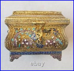 SUPERB vintage Chinese gilt silver mini enamel treasure chest 73.9gram