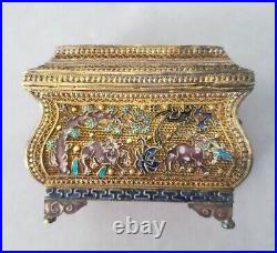 SUPERB vintage Chinese gilt silver mini enamel treasure chest 73.9gram