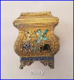 SUPERB vintage Chinese gilt silver mini enamel treasure chest 73.9gram