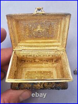 SUPERB vintage Chinese gilt silver mini enamel treasure chest 73.9gram