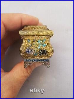 SUPERB vintage Chinese gilt silver mini enamel treasure chest 73.9gram