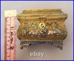 SUPERB vintage Chinese gilt silver mini enamel treasure chest 73.9gram