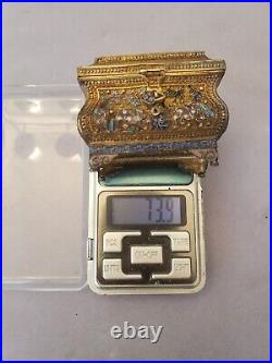 SUPERB vintage Chinese gilt silver mini enamel treasure chest 73.9gram