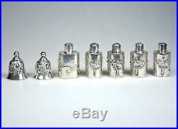 Set 7 Antique China Chinese Export Silver Box Prunus Salt Pepper Container 1900