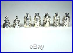 Set 7 Antique China Chinese Export Silver Box Prunus Salt Pepper Container 1900