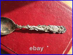 Set Of 6 Antique Chinese Dragon Silver Demitasse Spoons In Box