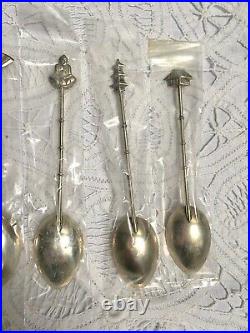 Set Of 6 Antique Chinese Silver Demitasse Spoons In Box