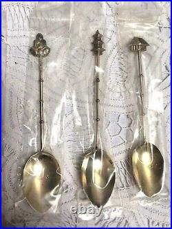 Set Of 6 Antique Chinese Silver Demitasse Spoons In Box