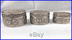 Set of 3 Chinese Export Sterling Figural Nesting Boxes