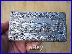 Signed Antique Chinese Sterling Silver Cigarette Case Box Dragons + Great Wall