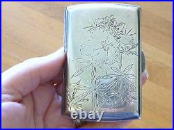Signed Japanese Chinese Lily Flower 950 Sterling Silver Card Cigarette Case Box