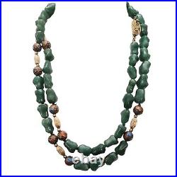 Silver Chinese Export Red Cloisonné, Aventurine Knotted Bead Necklace 30 Long