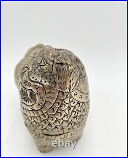 Silver Foo Dog Lion Tea Trinket Handmade Box Vintage Asian 5L x 4H VGC