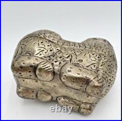 Silver Foo Dog Lion Tea Trinket Handmade Box Vintage Asian 5L x 4H VGC