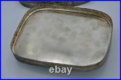 Silver or silver plated box decorated on the lid with antique porcelain fragment