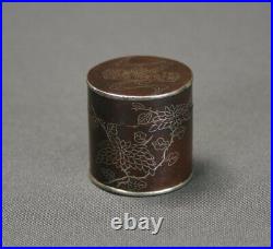 Small Antique Chinese Opium Box. Copper Inlaid With Silver. Signed