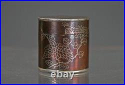 Small Antique Chinese Opium Box. Copper Inlaid With Silver. Signed