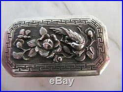 Small Chinese, Sterling Silver Repousse Hinged Box with makers mark