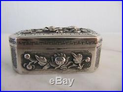 Small Chinese, Sterling Silver Repousse Hinged Box with makers mark